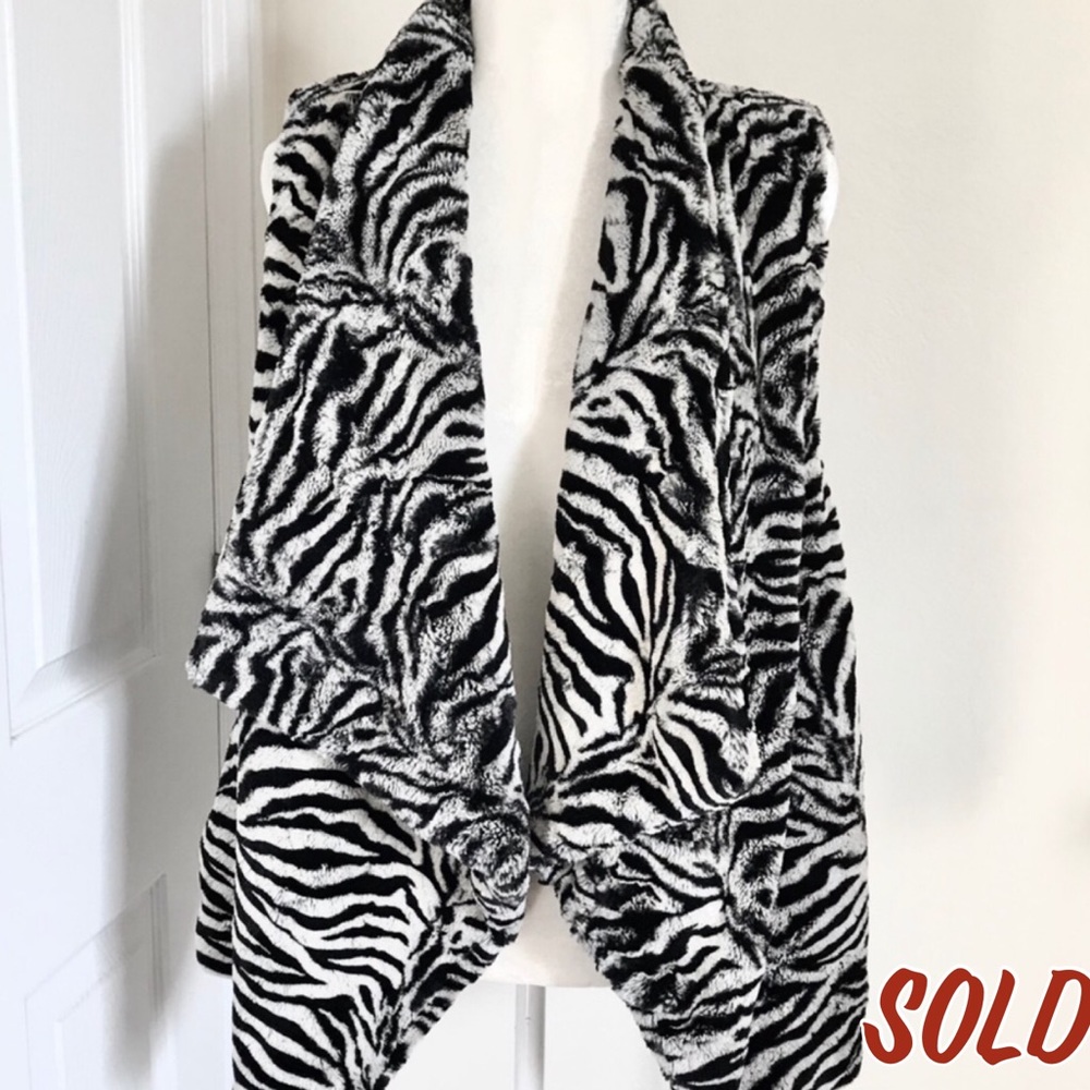 Michael Kors Medium Zebra Striped Faux Fur Vest